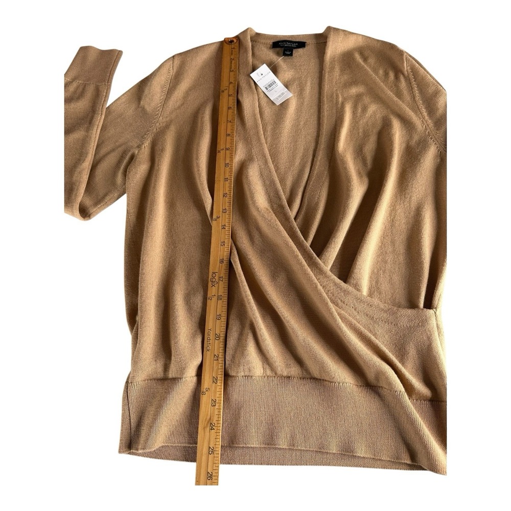 ANN TAYLOR Women 100% Merino Wool Pullover Wrap Effect Size Large khaki‎ - Picture 4 of 12